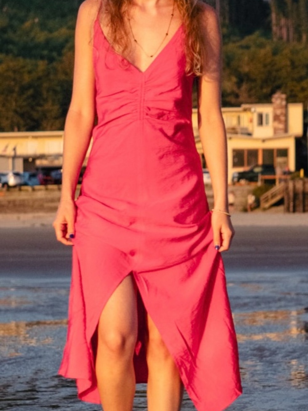 GAP Red High-Low V-Neck Midi Dress